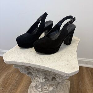 Cordani Black Suede Slingback Heels